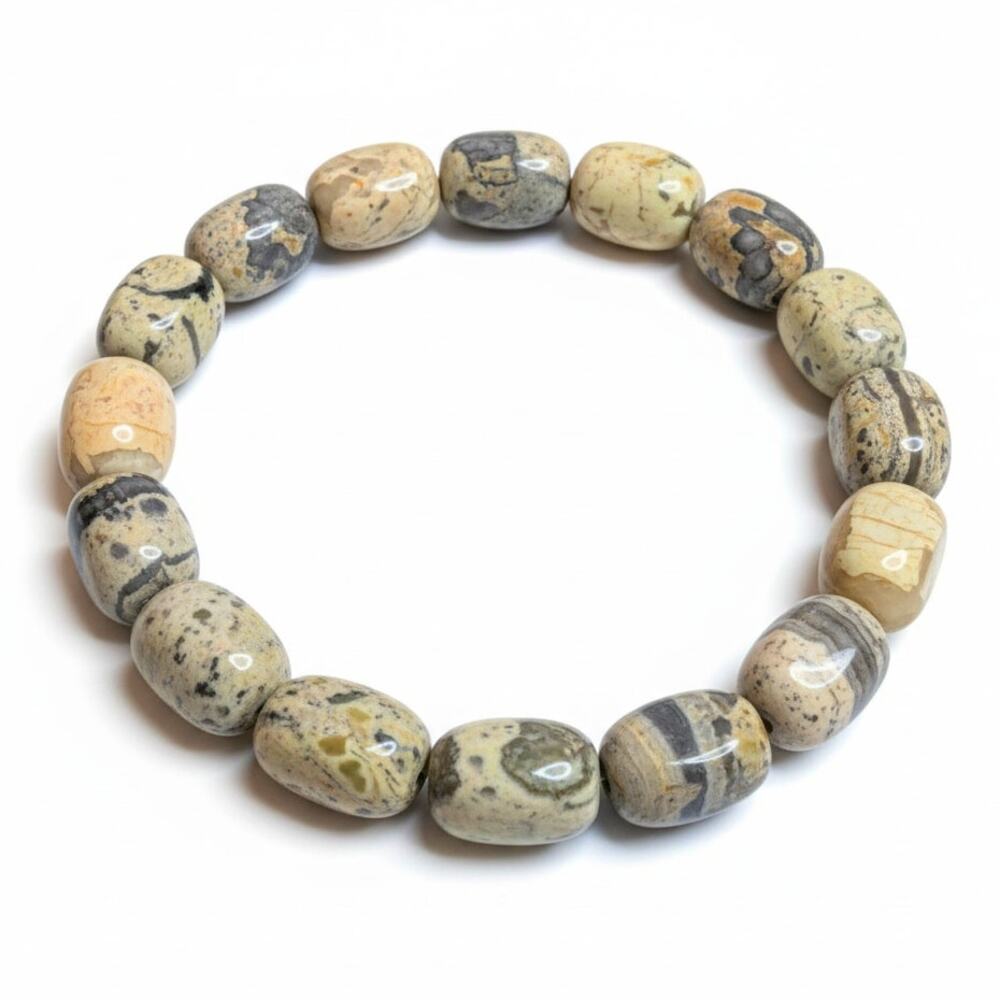 Zebra Jasper & Picasso Jasper Stretch Bracelet – 16mm Gemstone Beads